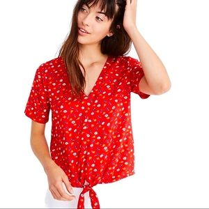 Madewell Novel Tie-Front Top Prairie Posies Red Floral Size Medium